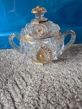 Rare Victorian Heirloom Crystal Cut Glass Sugar Condiment Dish Double Handle
