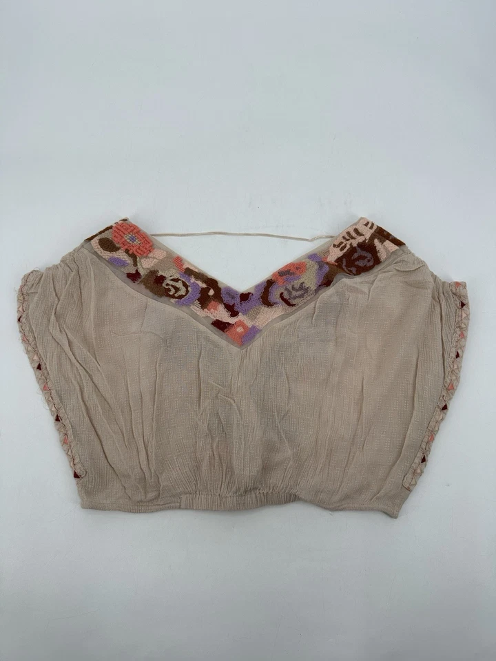 Blusa Top Free People Para Mujer Talla 4 Bordada Boho Recortada Multicolor Foto 3 de 3