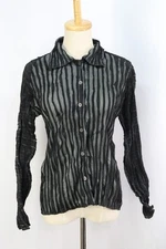ISSEY MIYAKE Black/Gray Pleats Long Sleeve Blouse Top 144 0486