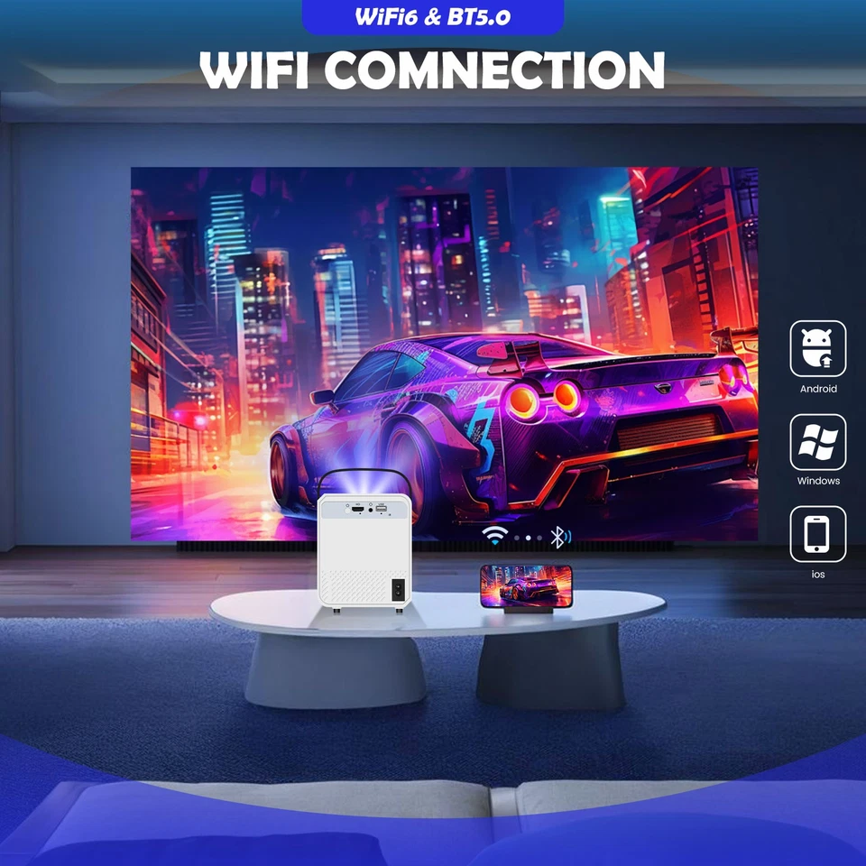 4K Projector Netflix 50000LMS 1080P 5G WiFi Bluetooth Video Home Theater Android - Image 4 of 4