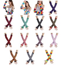 Rainbow Stripe Gloves for Female Christmas Party Accessories Stretch Arm Sleeves
