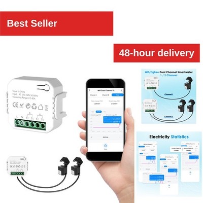 Smart Home Energy Monitor 80A Dual-Channel WiFi Meter for Tuya/Alexa