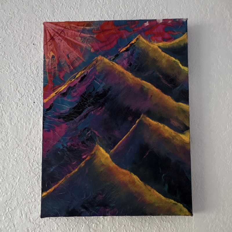 O. Clinton Signed Original Abstract Mountain Landscape Canvas Painting 2022