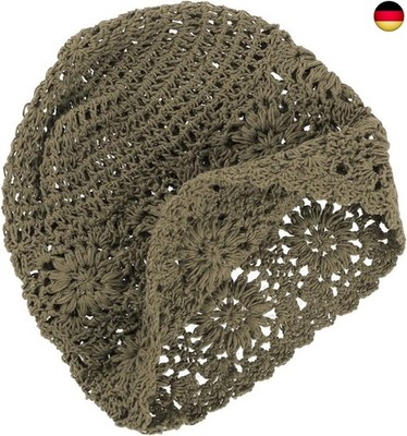VGOL Beanie Mütze handgefertigt Damen Baumwolle gestrickt Ausschnitt Vintage 