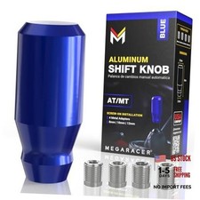 Premium Royal Shift Knob - 4 Metal Threaded Adapters, 4 5 6 Blue Short Cylinder