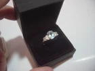 vintage solid silver ring-superb sky blue topaz & 2 superb aquamarines size P