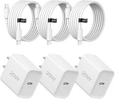 3 Pack 20W USB C Fast Charging Charger Wall Charger for iPhone 17/16/15