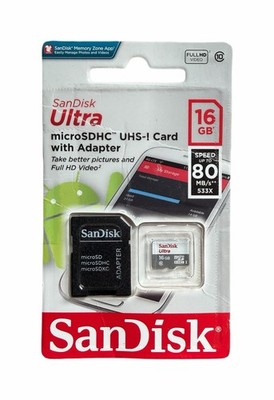 SanDisk 16GB Ultra UHS-I MicroSDHC Memory Card with SD Adapter
