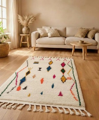 Colorful Azilal Moroccan Rug   Handmade Wool Berber Carpet, Geometric Boho
