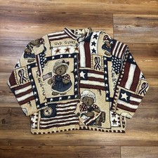 Vtg Sugar Street Weavers Tapestry Cardigan Bear America Large Made In USA