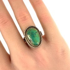 Native American Vintage Green Turquoise, Sterling Silver Ring Sz. 6.75