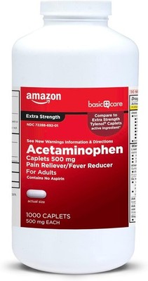 Amazon Basic Acetaminophen Extra Strength Pain Reliever 500mg 1000ct *EXP 01/28*