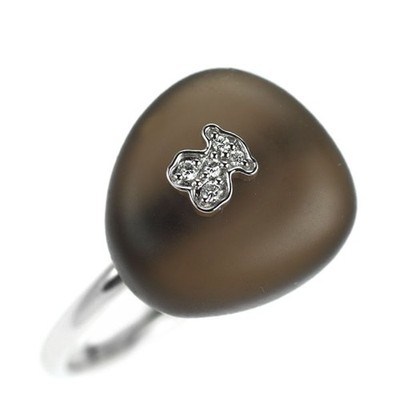 TOUS K18WG smoky quartz diamond ring - Auth free shipping from Japan- Auth SELBY