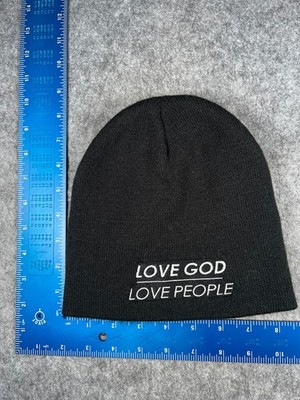 Love God Love People Beanie Toque Adult One Size Black Knit Acrylic Embroider