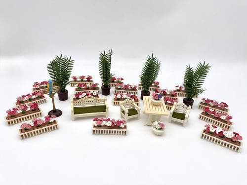 24 Pc Dollhouse Garden Patio Furniture Plants Flowers Bird Accessory Lot 1:12