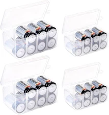 GlossyEnd Set of 4 - Two C and D Battery Storage Box, C - D, Clear 