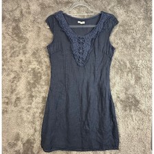 Lina Tomei Italy Linen Shift Sheath Mini Dress S Small Cap Sleeve Embroider Lace