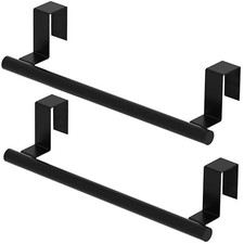 Cabinet Door Towel Holder, Over Cabinet Towel Bar, Stainless Black - 2 Pack