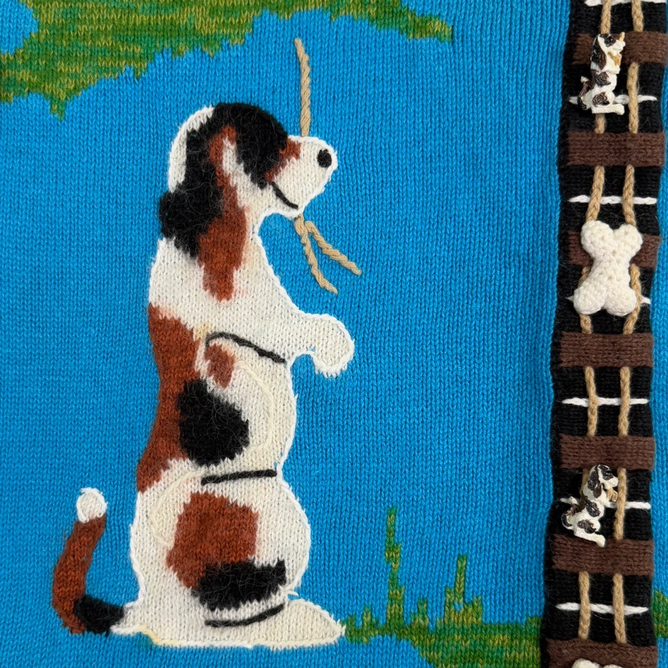 Lindo Suéter Vintage LIBRO DE CUENTOS TEJIDOS Mujer L Bordado Cárdigan Perro Cachorro Años 90 Foto 3 de 4