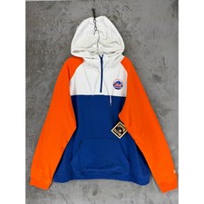 New Era New York Mets Cooperstown Collection Hoodie Quarter Zip Blue Orange 2XL