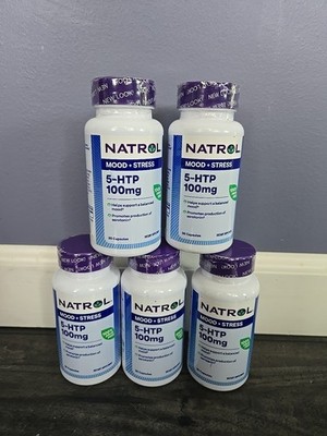 New Lot Of 5 Natrol 5-HTP 100mg For Mood & Stress 30 Caps each Exp 6/26