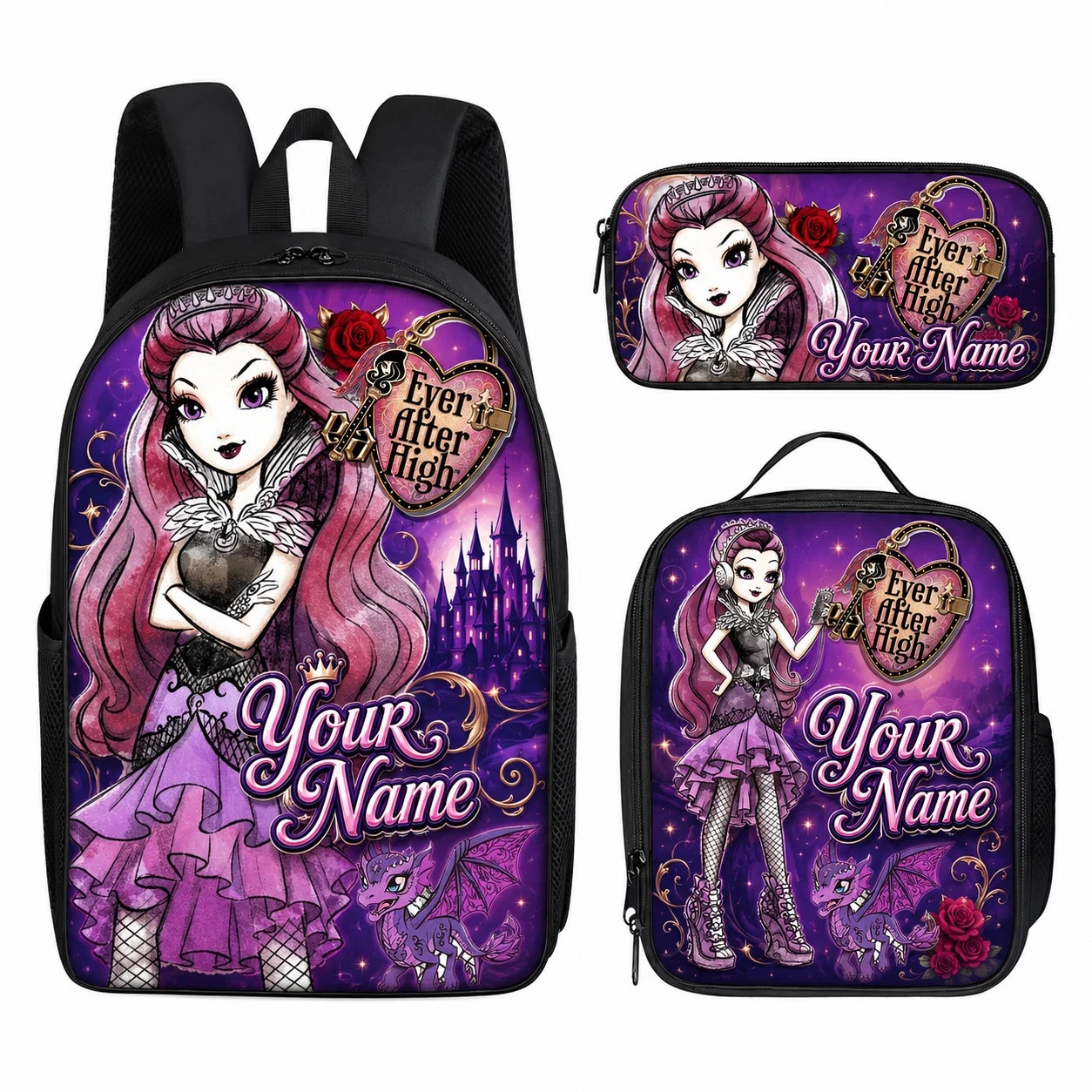 Ever After High Backpack Set, Custom Name School Bag, Lunch Bag for Girl