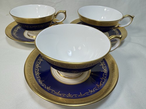 (3) Aynsley 'Georgian Cobalt' Smooth Footed TEA CUP & SAUCER SETS - Mint! - Picture 9 of 10