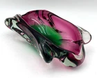 Vintage Murano Art Glass Ashtray or Bowl – Magenta & Emerald Sommerso – 8” MCM