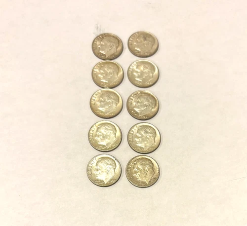 10 Brilliant uncirculated Rosevelt dimes 90% Silver