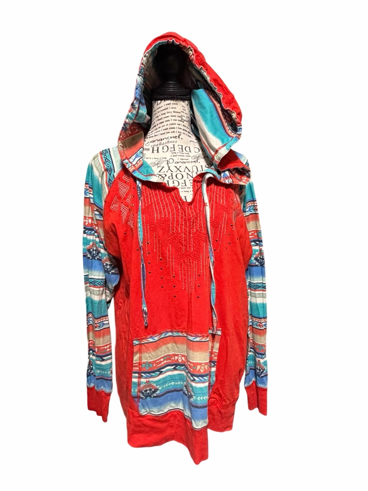 Panhandle Women Hoodie Sz XL Western Aztec Patterned Y2K USA Distressed