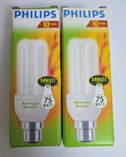 2x 14W 75w Philips Low Energy CFL Light Bulbs BC B22 Energy Saving Lamps