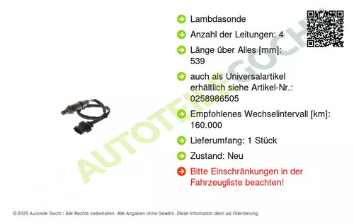 Sonda lambda sonda di carica per Opel Corsa B Astra G CC 96-00 anteriore Bosch 0258005007 - Foto 9 di 9