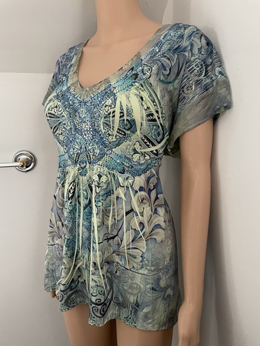 One World Y2K Green Fairy Cap Sleeve Mesh Sheer Back Hippie Whimsy Boho Top - Picture 23 of 23