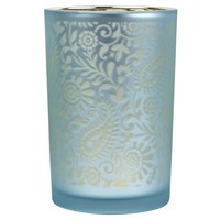 INNA-Glas Teelichthalter Christiano, Blau-Matt-Silber-GläNzend, 18Cm, Ø12Cm