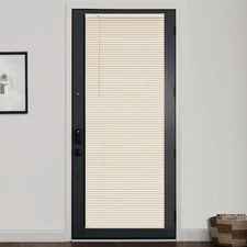 1" Vinyl Mini Blinds for Doors, Cordless French Door Blinds for Privacy, Ligh...