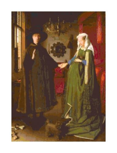 Vintage Arnolfini Portrait Art Counted Cross-Stitch Pattern Needlepoint - Picture 2 of 2