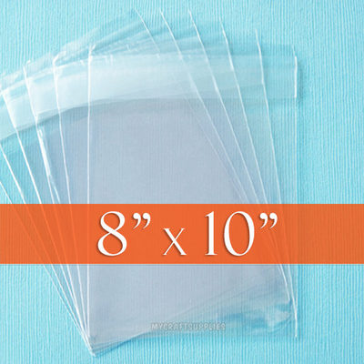100 Clear Cello Bags, 8x10 inch, Resealable Flap, OPP Poly Cellophane, 8'' x 10''