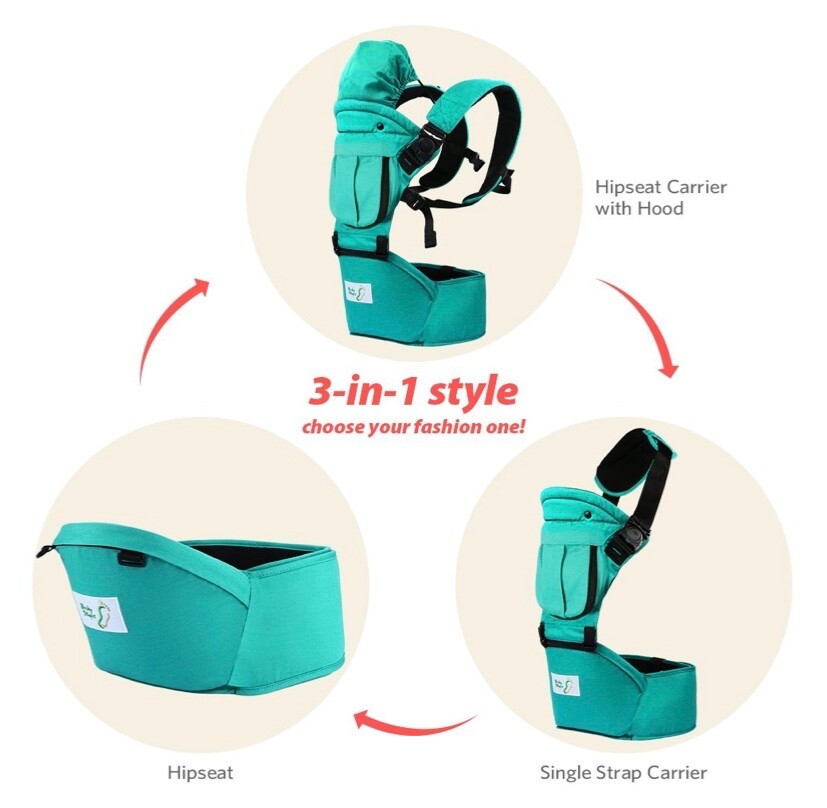 Baby Carrier- BK11PM44- 6 in 1  Baby Steps w Hip Seat, TEAL NEW-image