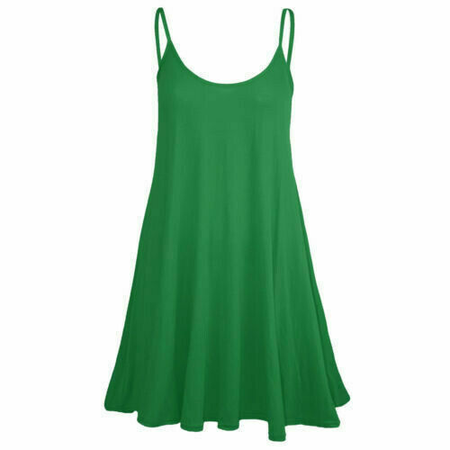 WOMENS CAMISOLE CAMI FLARED SKATER LADIES STRAPPY VEST TOP SWING MINI DRESS 8-26 - Picture 15 of 21