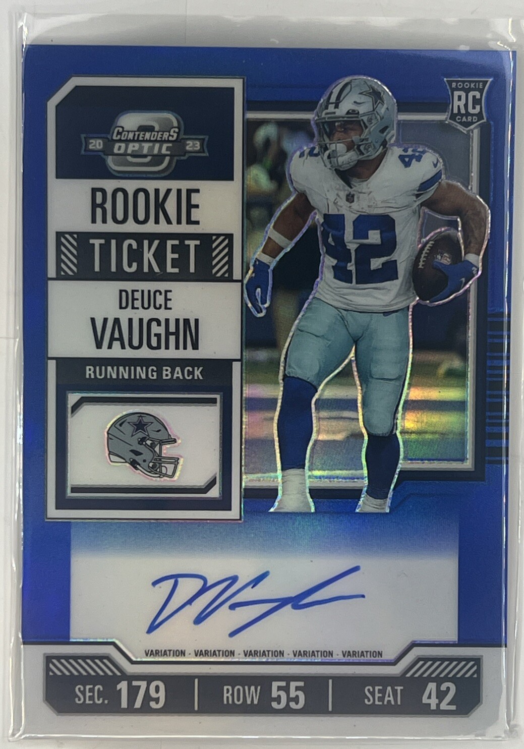 Deuce Vaughn 2023 Contenders Optic Rookie Ticket Variation Blue Auto #33/50
