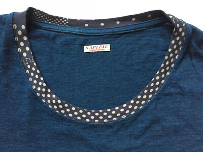 KAPITAL Long Sleeve T Shirt Men's 4/ L Indigo Cotton Jersey