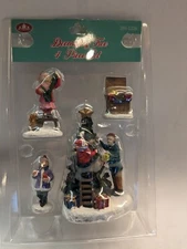 FG Square Christmas Village Accessory Figurine Decorating Tree Set 4 Like LEMAX 