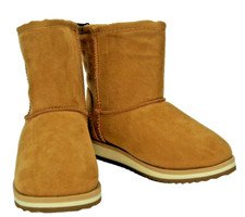 Girls Winter Shearling Style Boots Kids Lined Boots Brown Faux Sheepskin Size 13