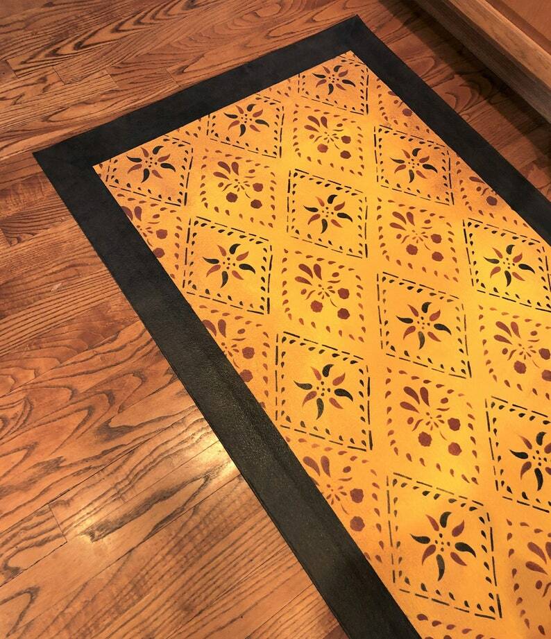 Floorcloth Primitive floor cloth area rug 4'x6' painted canvas oilcloth