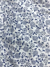 2 YARDS CREAM W BLUE FLORAL FABRIC “WASHED” 44” WIDE SIGNATURE OAKHURST