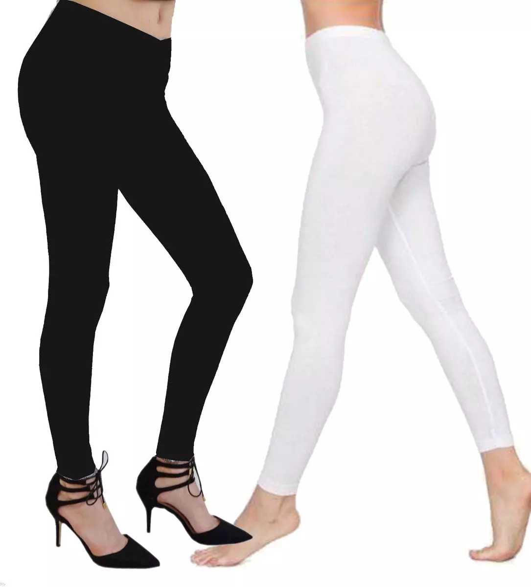 Womens Cotton Legging Ladies Plain Full Length Leggings Black