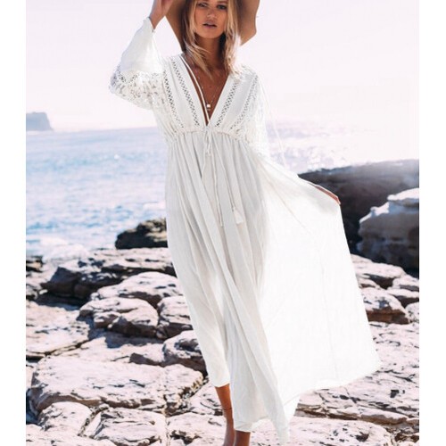 Interloper White BOHO beach dress bikini cover up Long maxi resort robe  swimwear 765829872114 | eBay