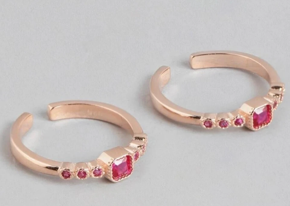 Brillante anillo para mujer enchapado en oro rosa de 1,5 quilates simulado zafiro rosa 1 par Foto 4 de 4