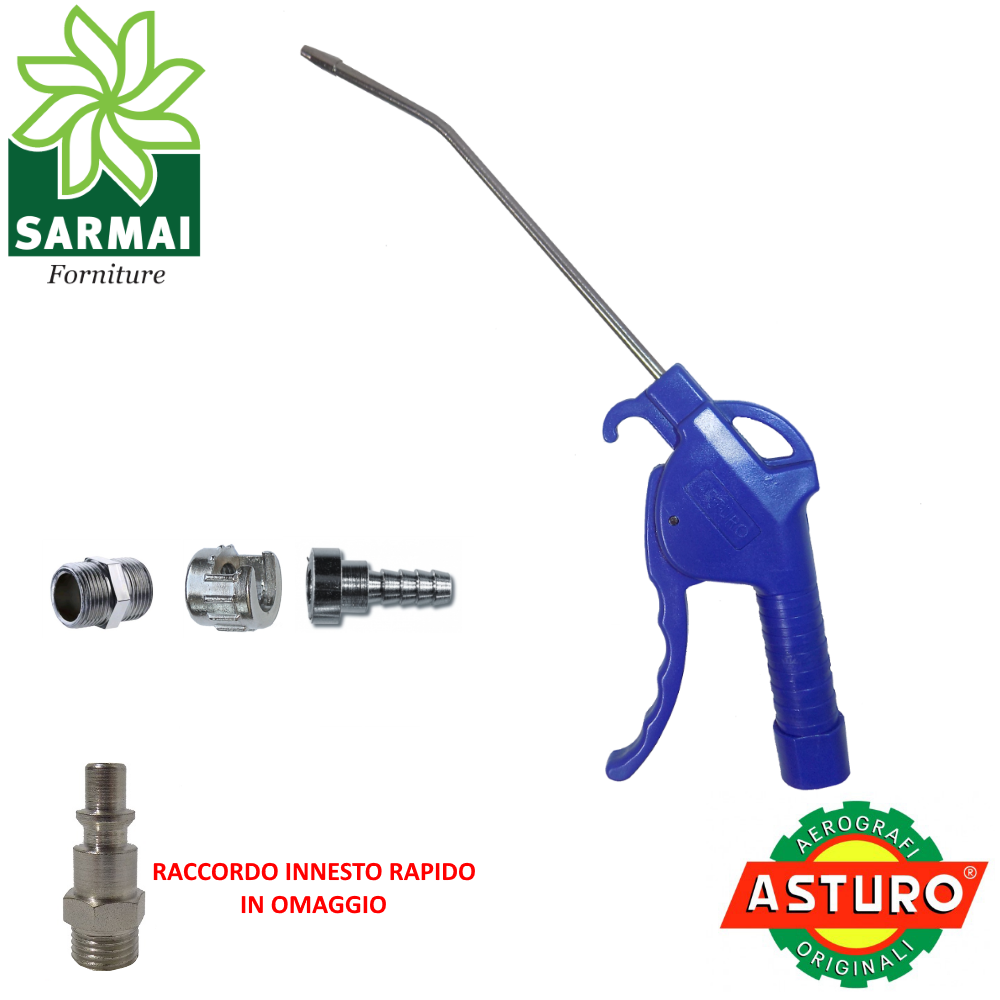 PISTOLA SOFFIAGGIO ARIA COMPRESSA PER COMPRESSORE IN PLASTICA CANNA LUNGA 145 mm