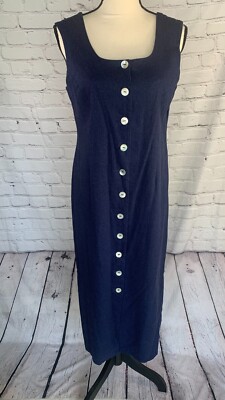 Southern Lady Long Pearls Buttons Front Dress Sleeveless Linen Rayon Womens  6. | eBay